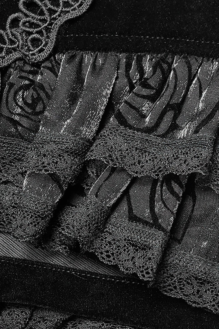 womens floral rose pattern velvet bloomer shorts with attached skirt train 