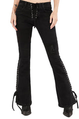 womens low rise lace-up pants