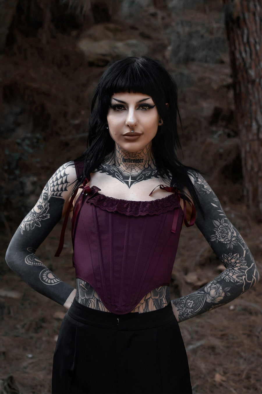 dark cottagecore corset top with boning 