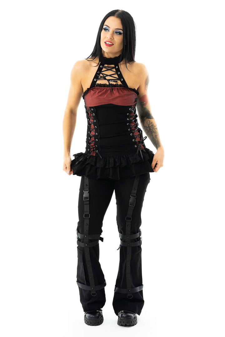red and black vintage goth halterneck top