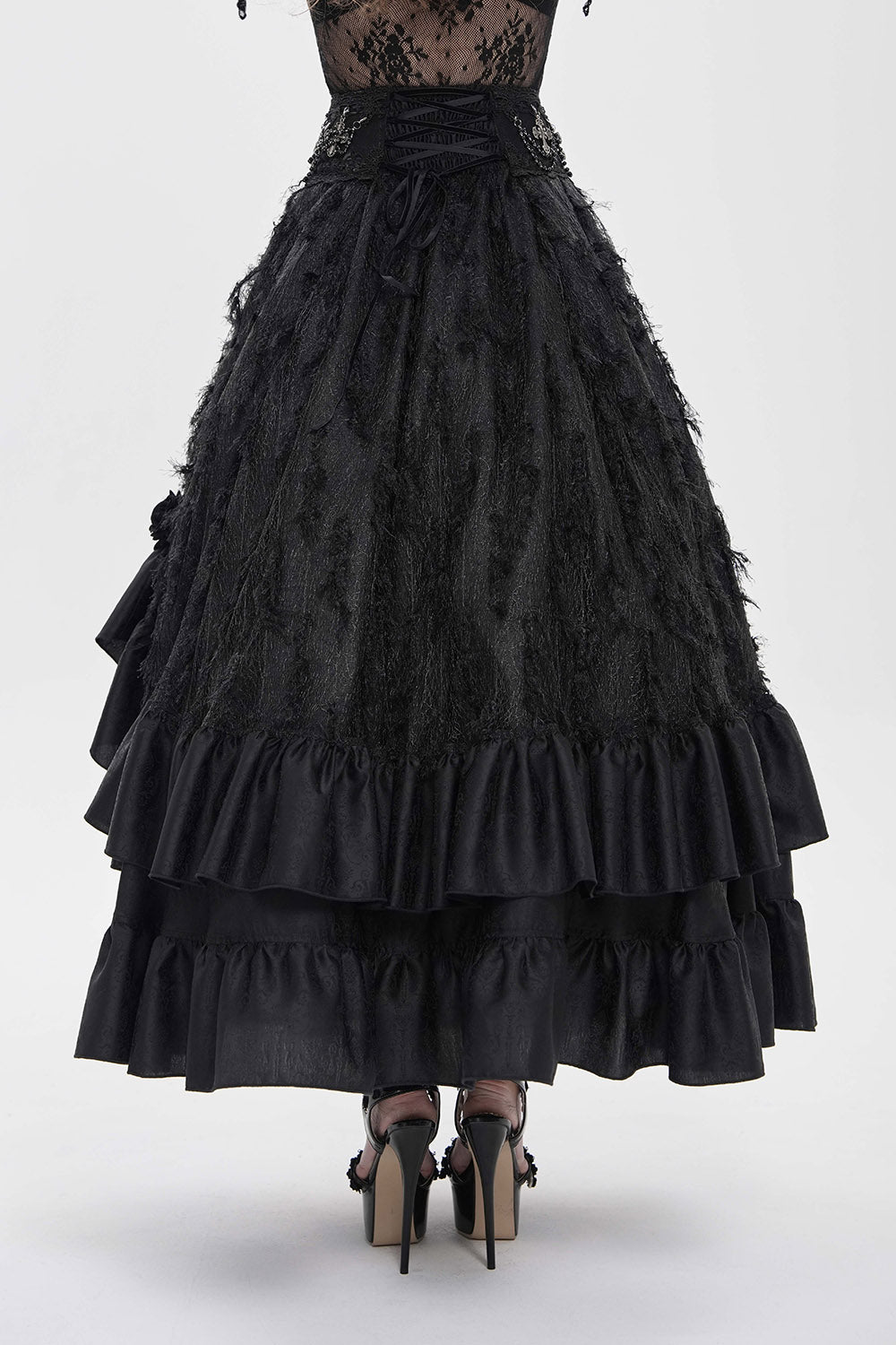 womens long gothic skirt with ruffle hem