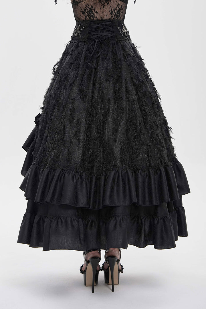 womens long gothic skirt with ruffle hem