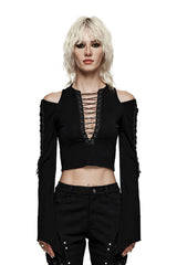 cold shoulder emo long sleeve top