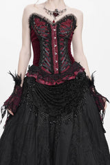 womens romantic goth lace-up top with ruffle hem