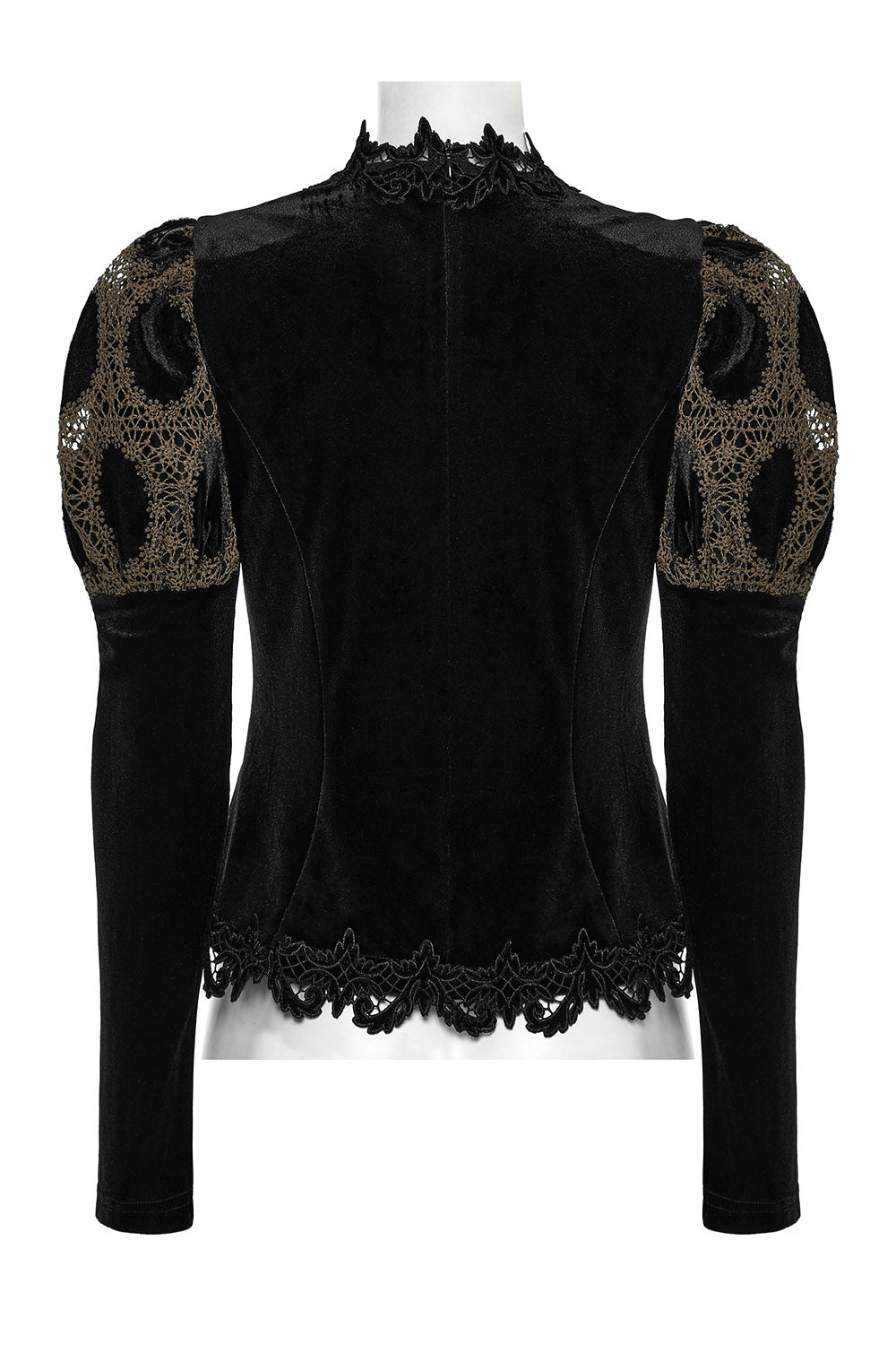 brown and black puff shoulder long sleeve lace top