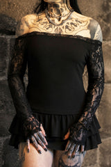 VampireFreaks goth inspired lace sleeve off shoulder womens top