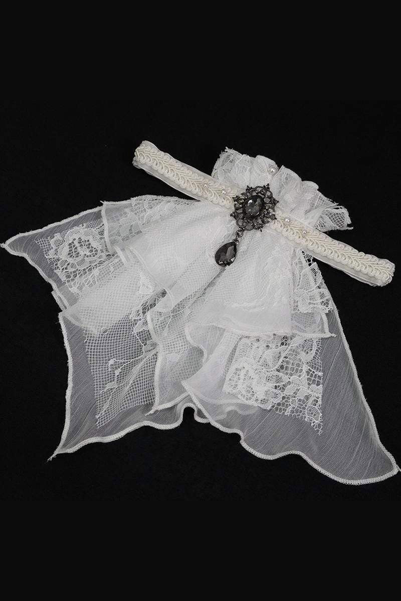 white layered lace romantic goth necktie 