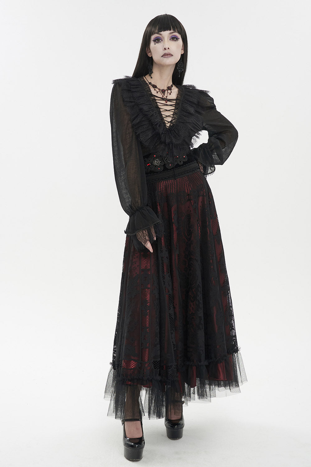 ruffled plunging neckline top