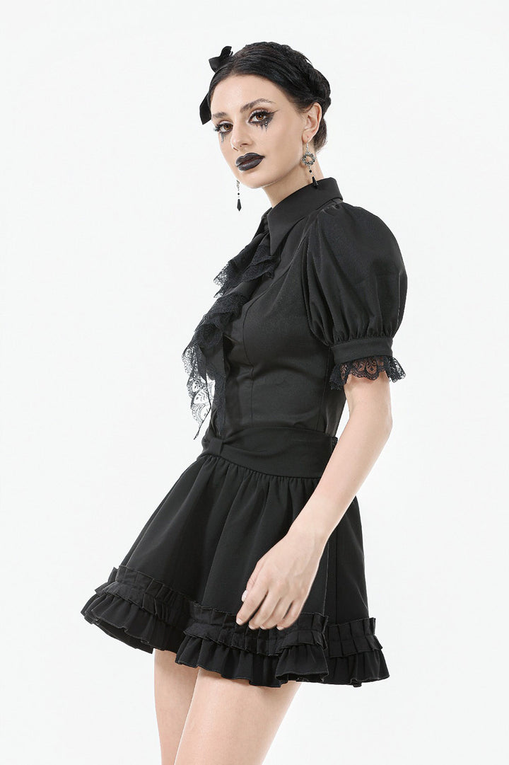 pointed collar puffed short sleeve shirt