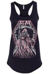 coffin frame, scythe, and lady grim reaper tank top 