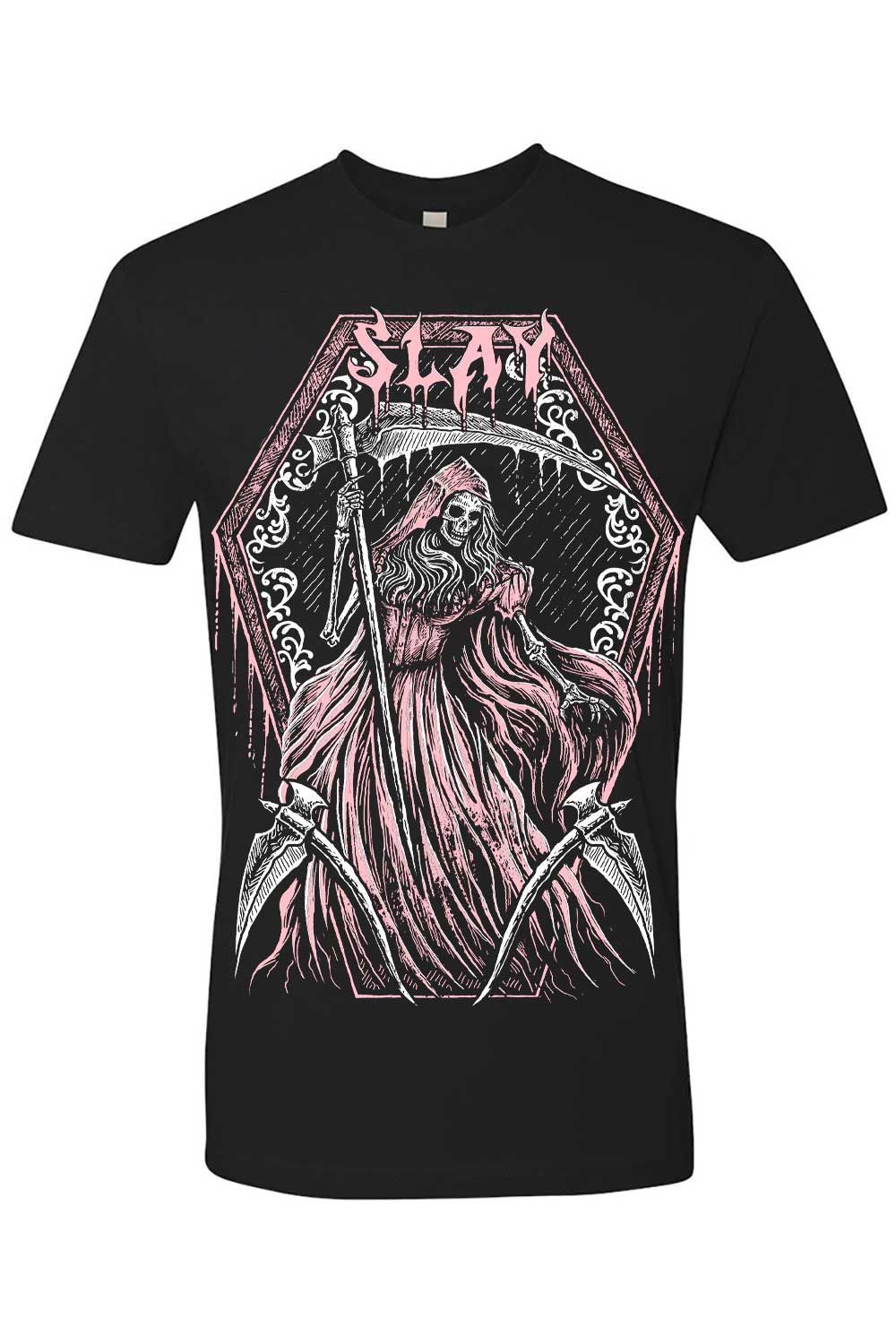 pink and white pastel goth grim reaper shirt