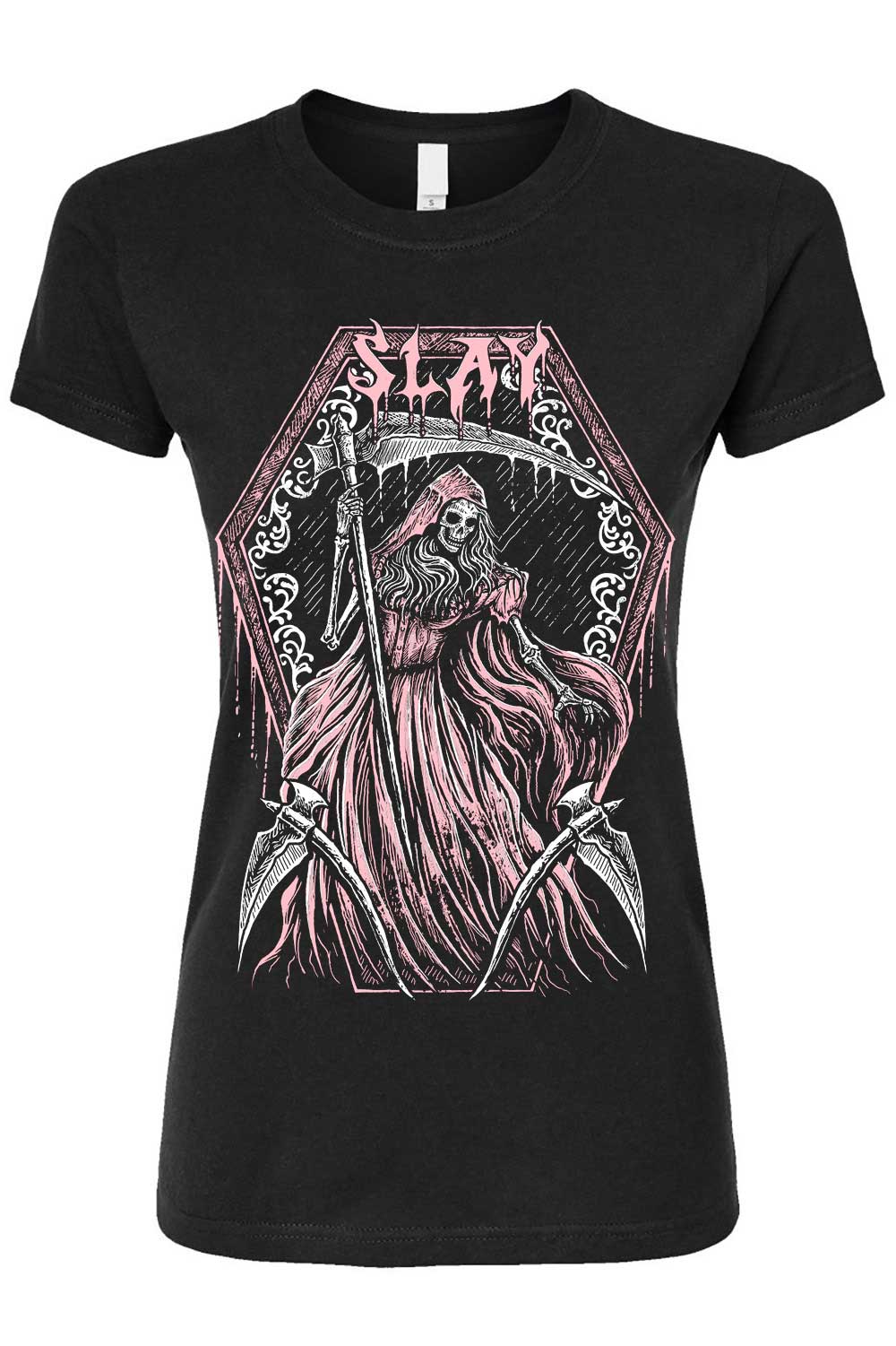 dark humor grim reaper female t-shirt