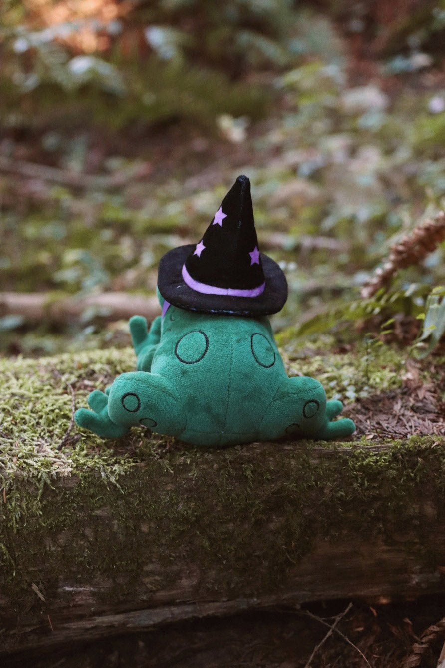 toad wearing a witch hat plushie toy stuffed animal
