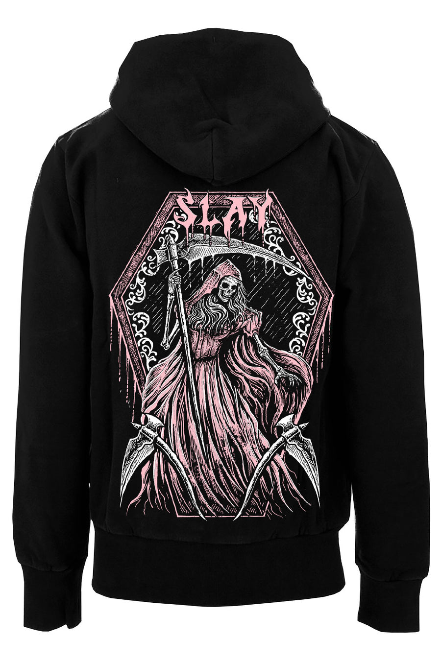 gothic female grim reaper in a dress hoodie