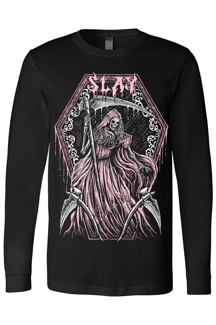 female grim reaper graphic long sleeve top 