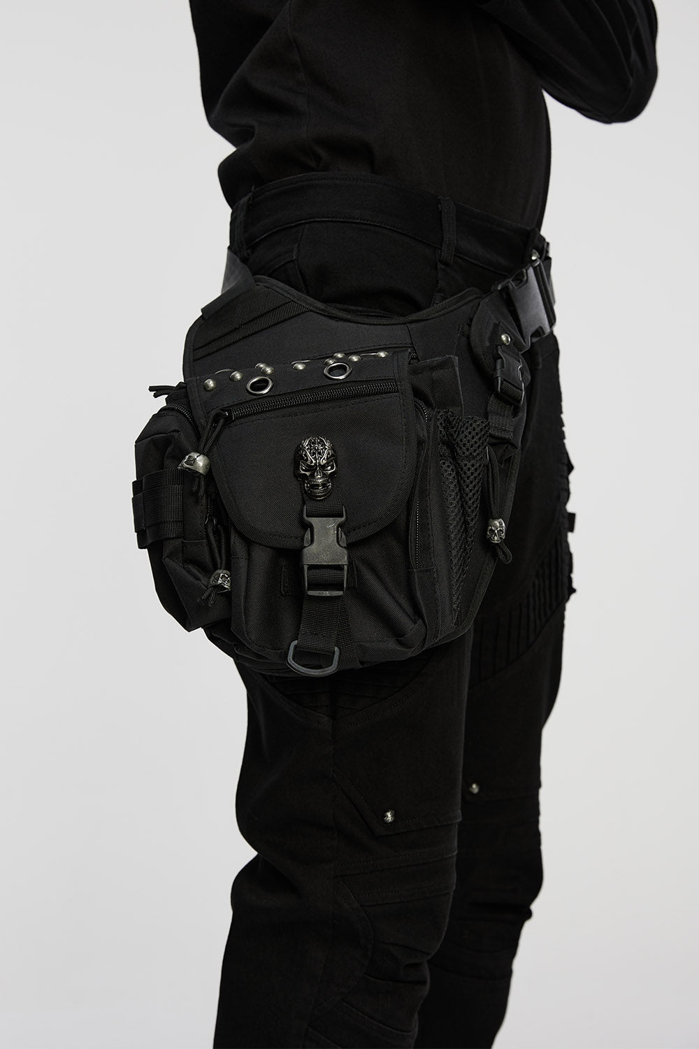 grunge goth skull studded waist bag