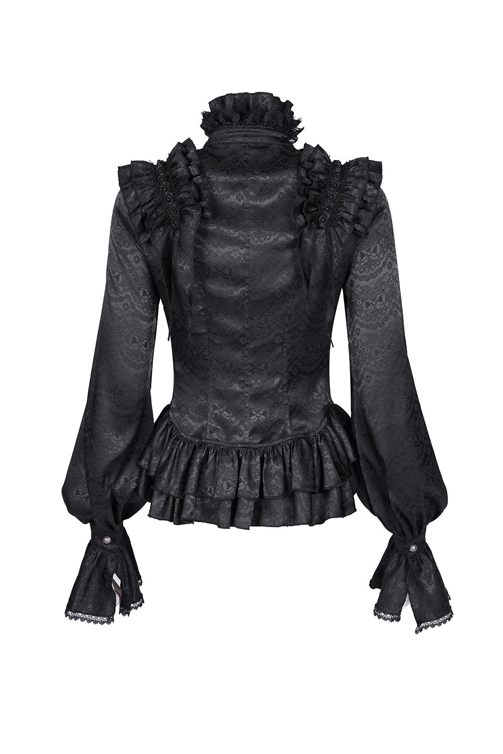 ruffled high collar long sleeve dark pattern shirt by devil fashion
