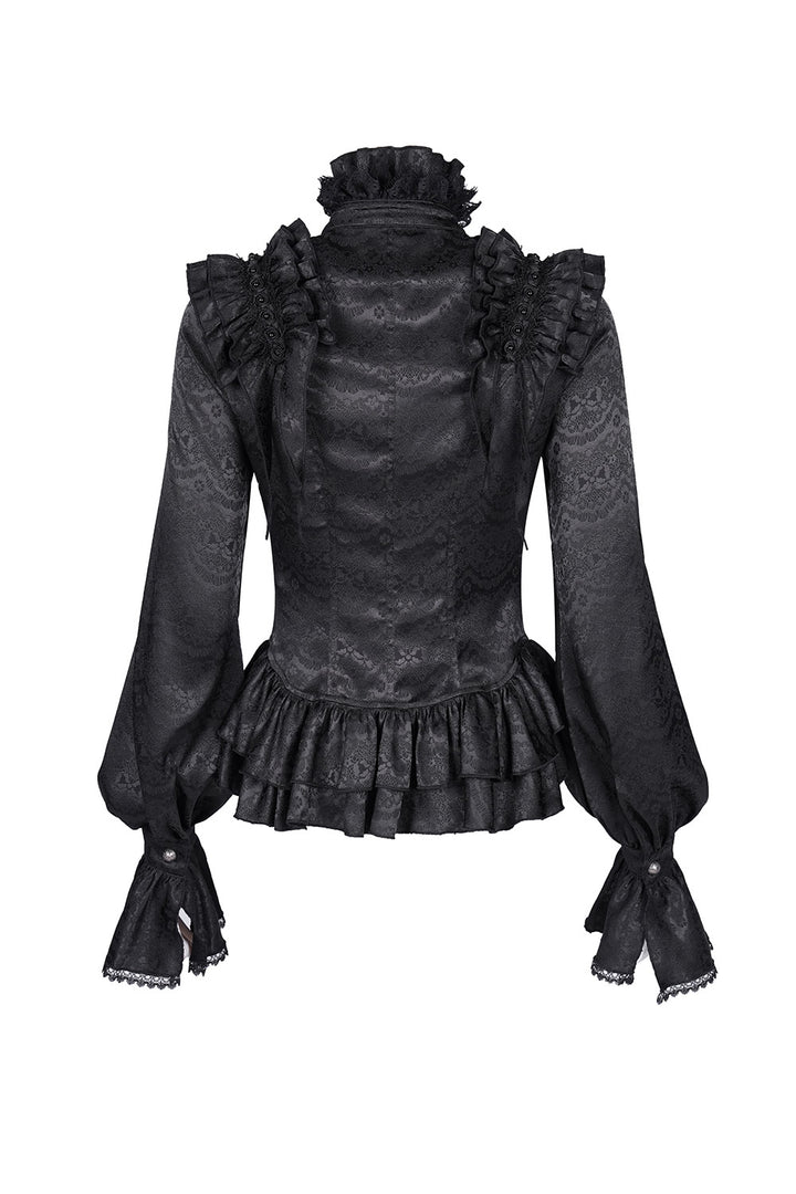 ruffled high collar long sleeve dark pattern shirt by devil fashion