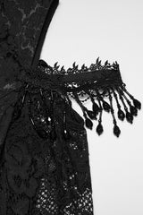 tasseled lace-up long layered black romantic flared cuff off shoulder lace dress