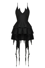 tattered black mini ruffle dress