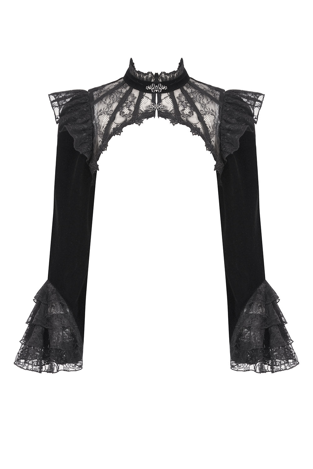black velvet long sleeve ruffled shrug bolero jacket