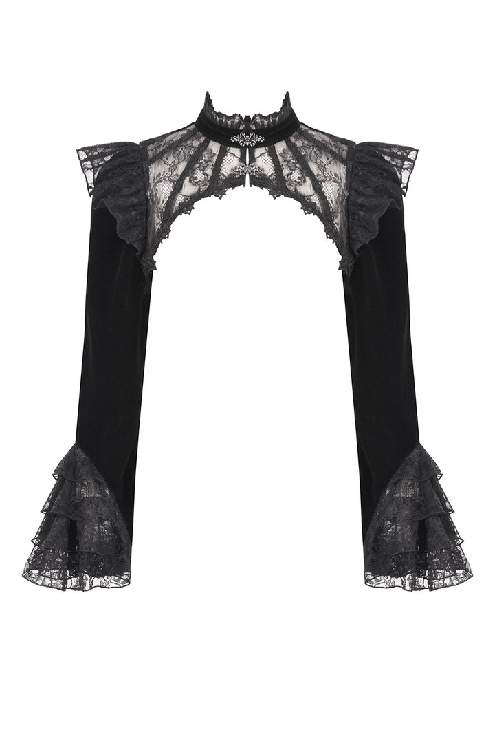 black velvet long sleeve ruffled shrug bolero jacket