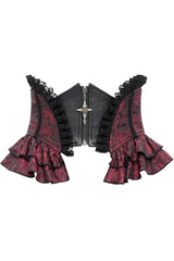 womens vintage goth ruffled underbust corset with cross zipper pull