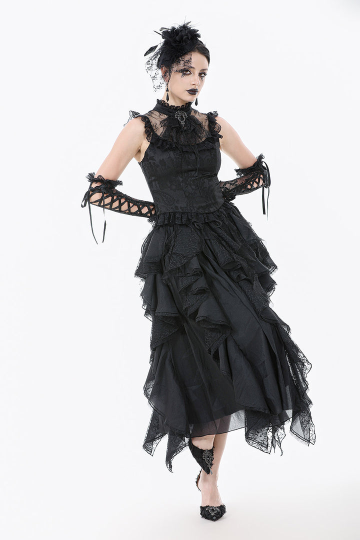 gothic romantic ruffled hem damask tank top