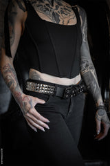 black genuine leather studded belt