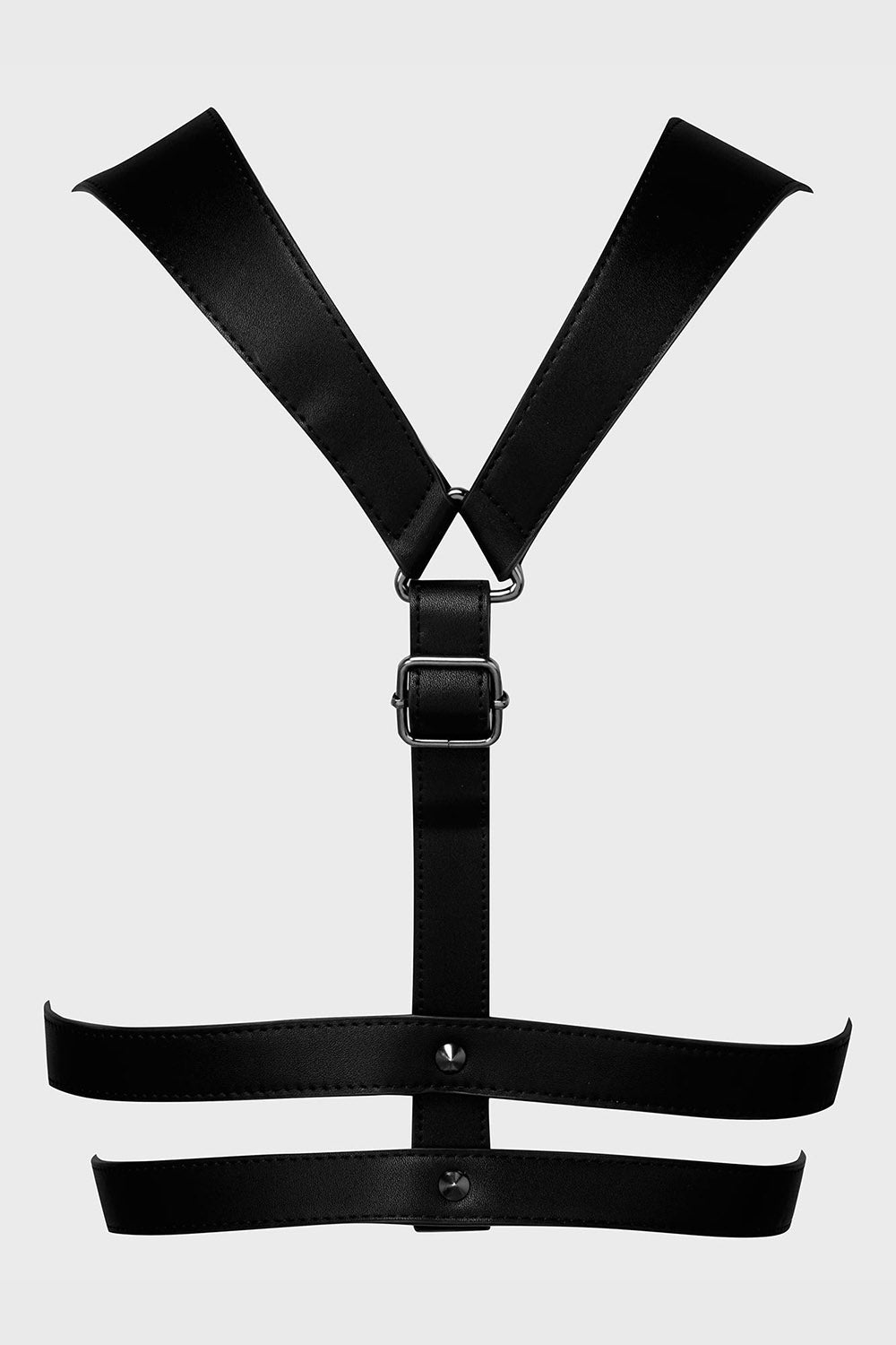 womens black buckled punk studded spike harness chest belt