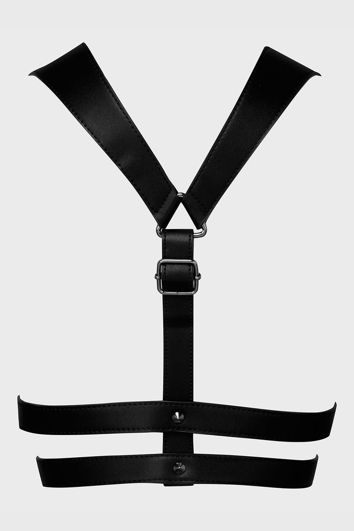 womens black buckled punk studded spike harness chest belt