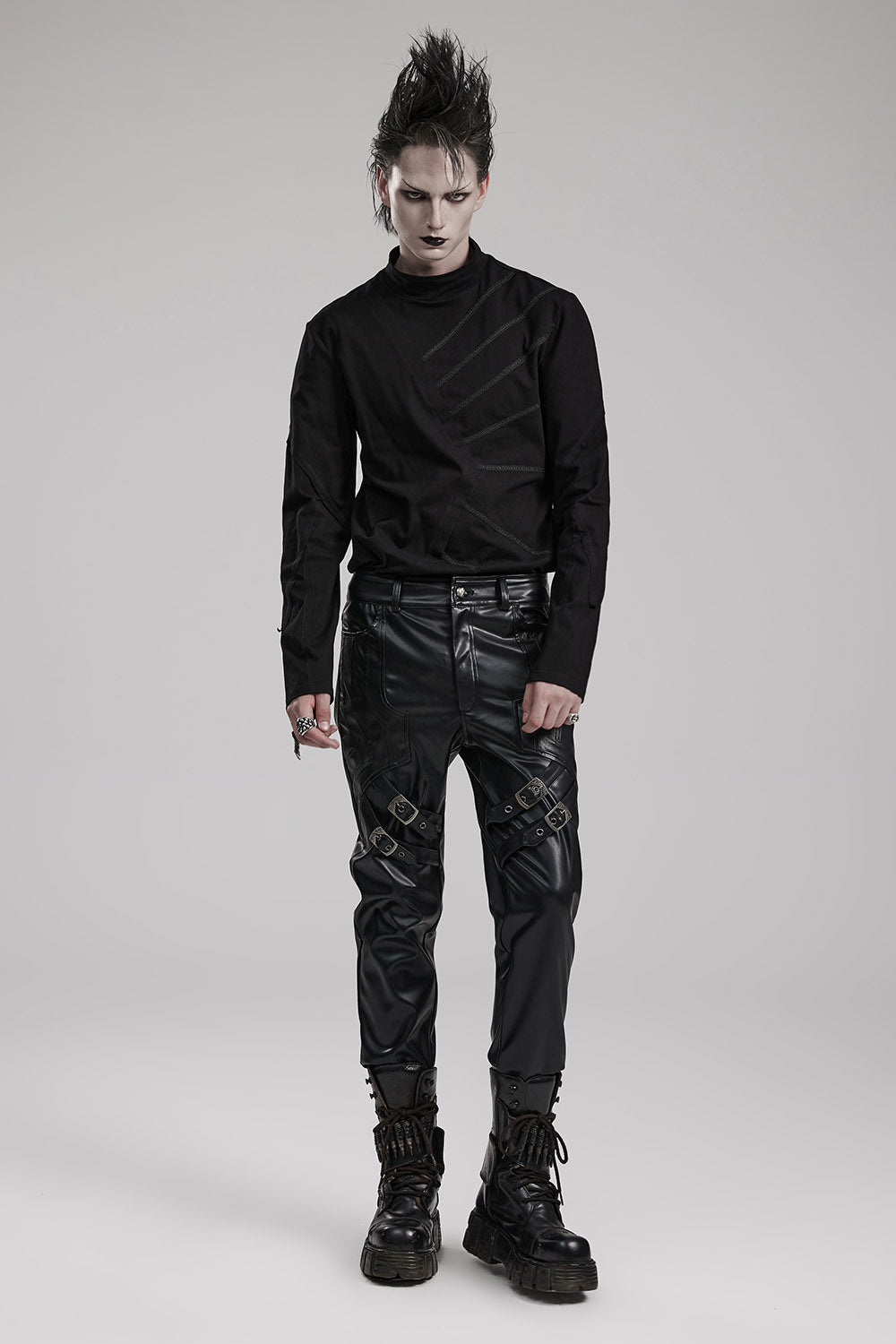 rocker mens black leather trousers