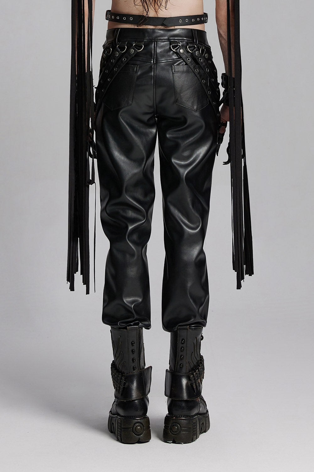 mens black buckle gothic faux leather pants