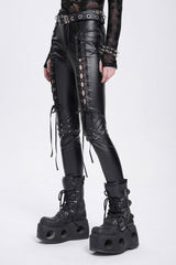lace up vegan leather pants