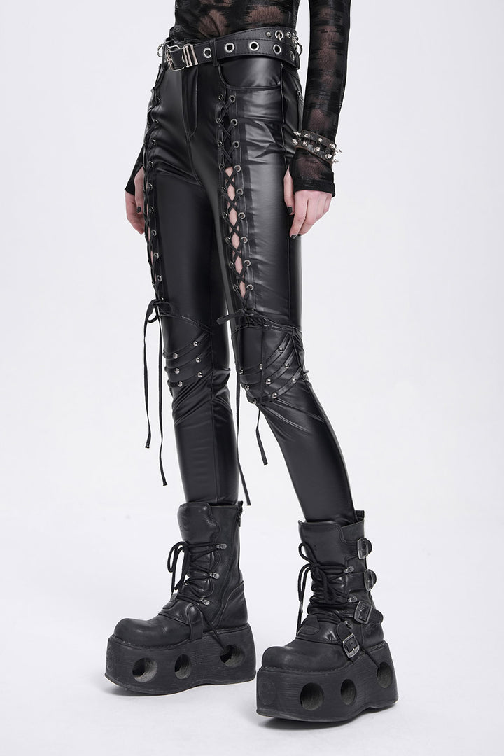 lace up vegan leather pants