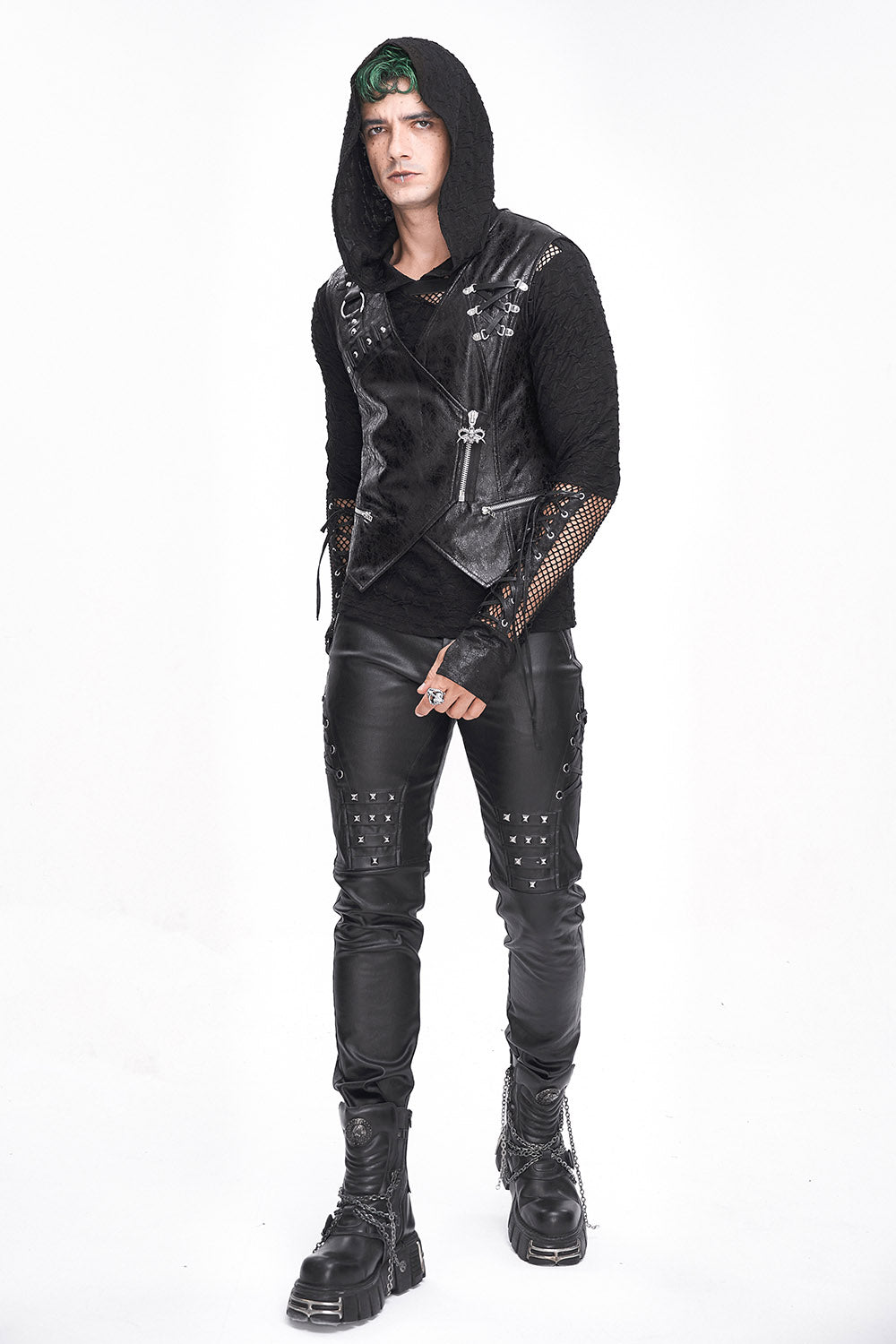 mens street gothic leather slim fit jeans