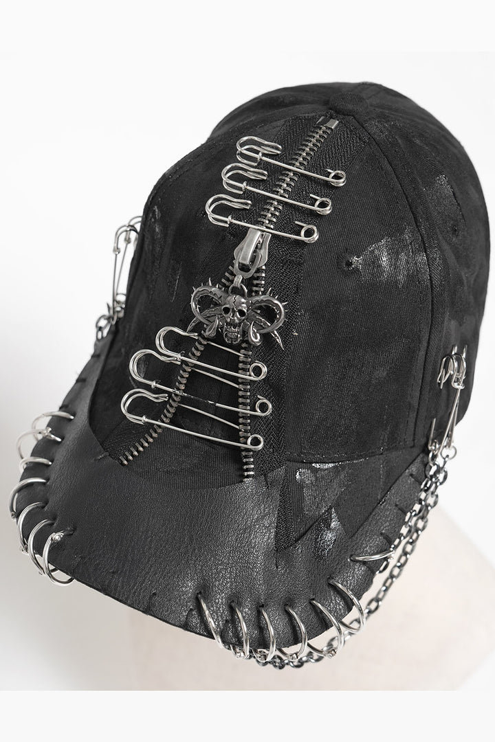 mens mens distressed safety pin gothic hat