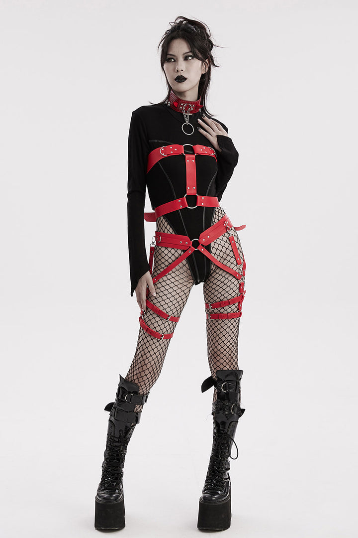 vegan red leather harness