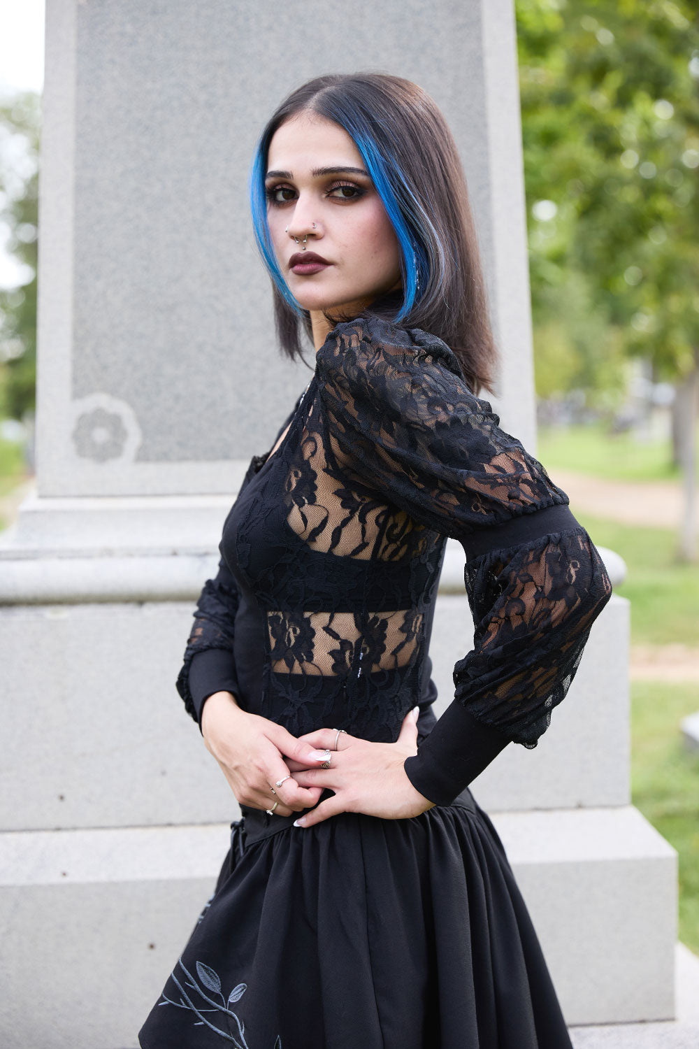 Womens romantic lace top with billowed Victorian sleeves