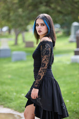 goth thumbhole lace sleeve ladies top