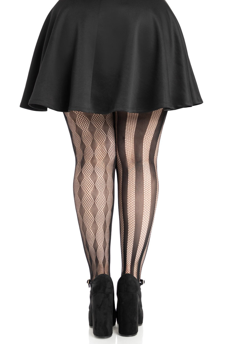 plus sized stripe and diamond pattern tights