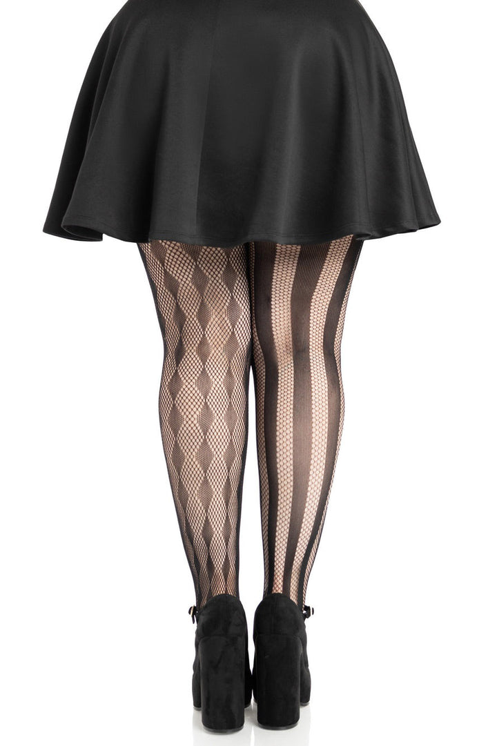 plus sized stripe and diamond pattern tights