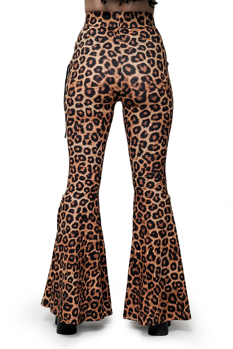 corset high rise animal print flared bell bottom pants