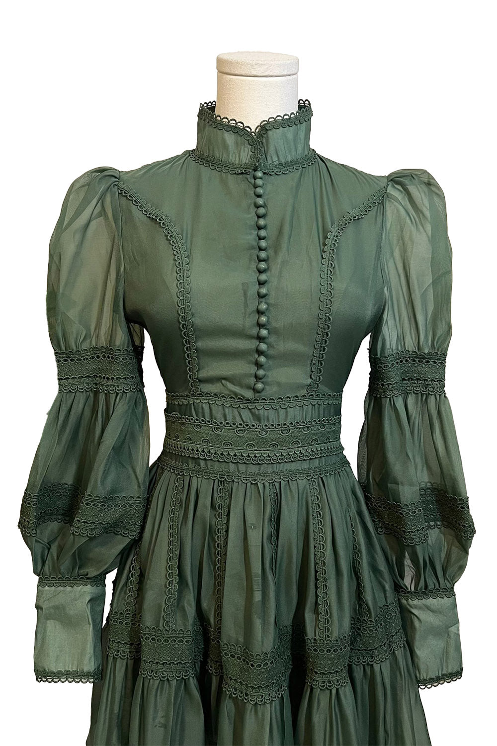 puffed sleeve witchy green boho dress