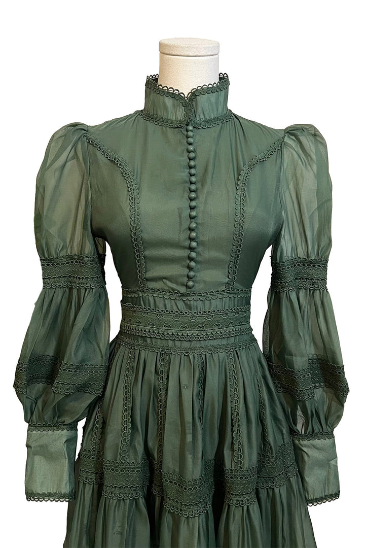 puffed sleeve witchy green boho dress