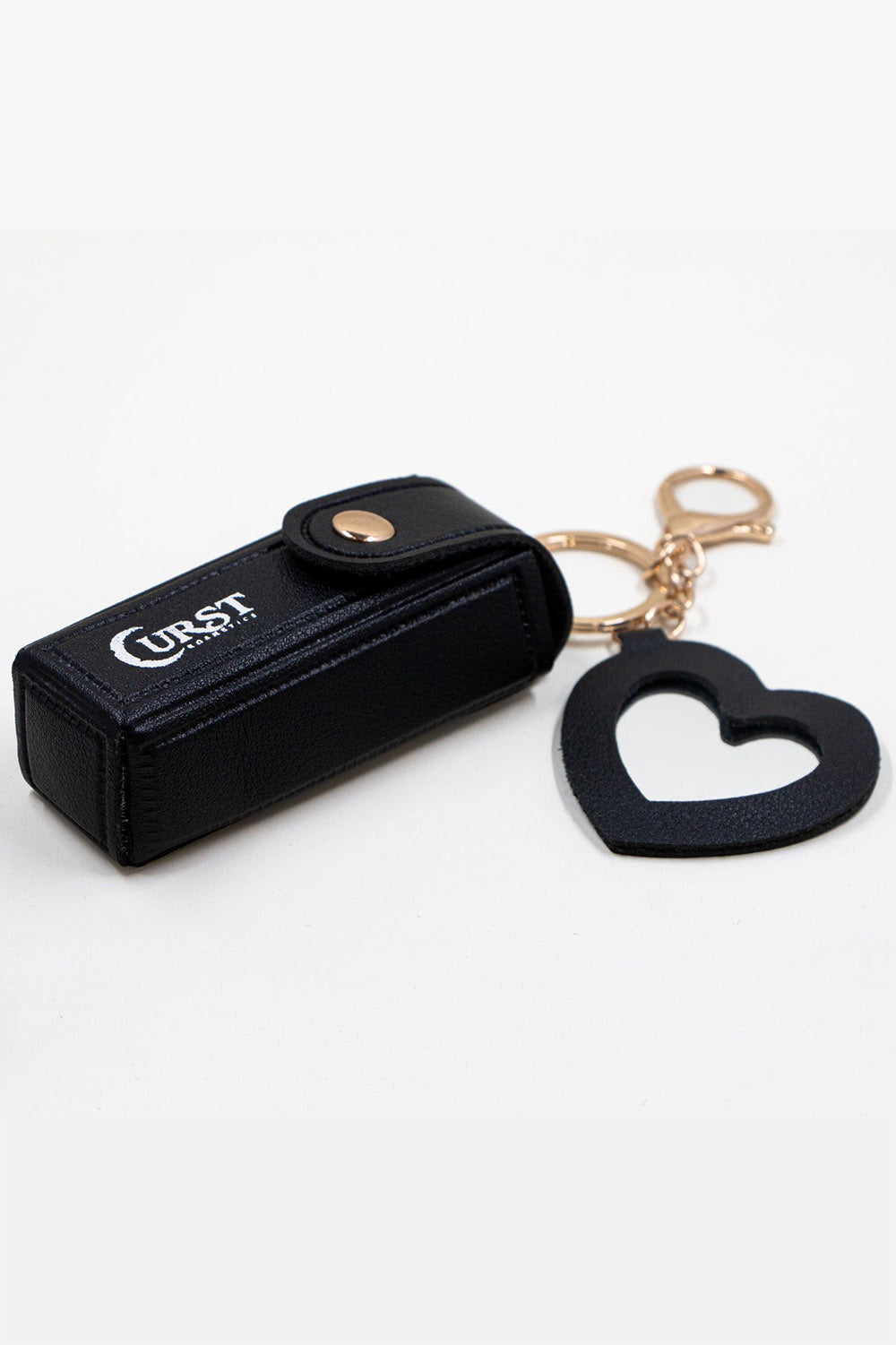 keychain black vegan leather lipstick holder