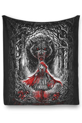 fleece little red riding hood and werewolf gothic dark fairytale brother grimm throw blanket 