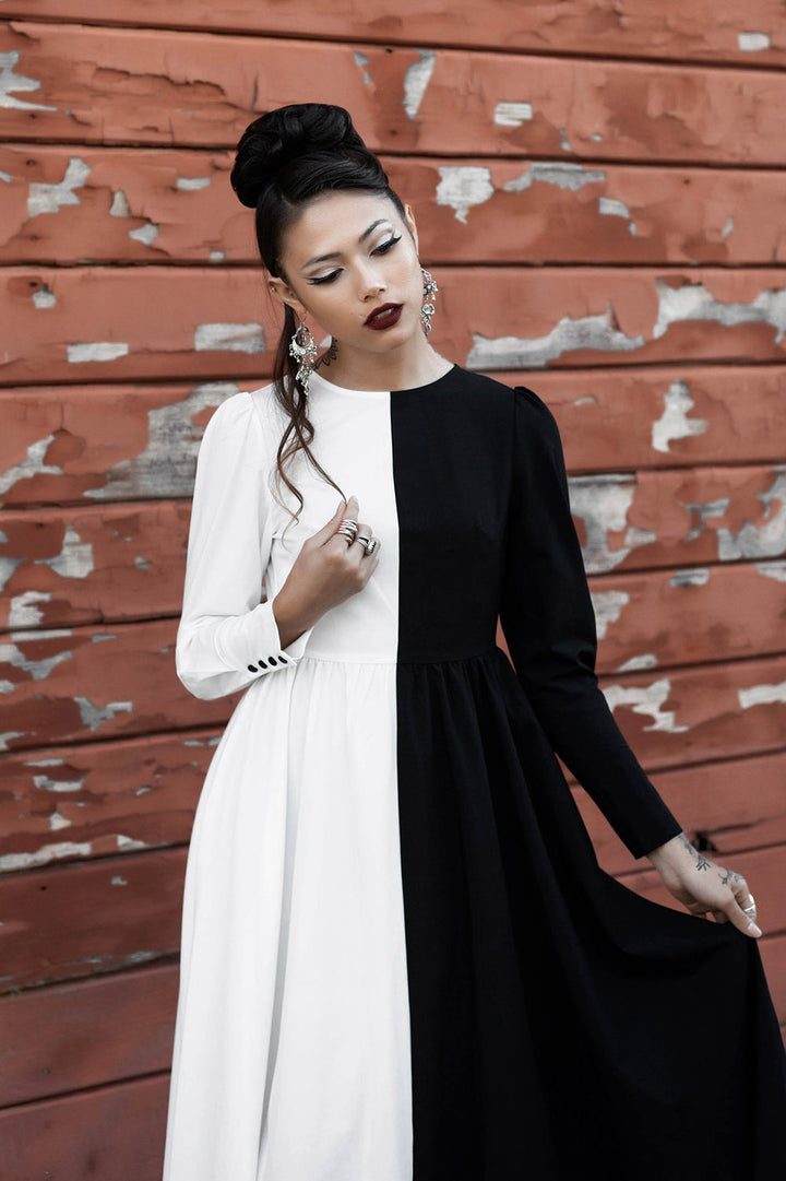 halloween half black and white split dress