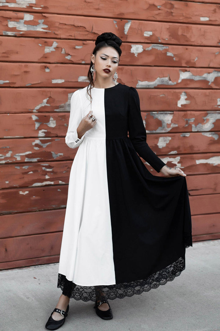 half black and white split dress