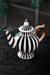 black and white striped teapot